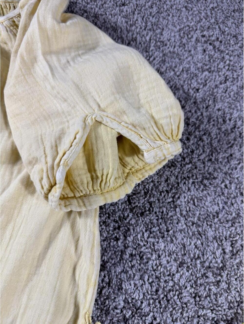 Faherty Yellow Cotton Gauze Dress Women’s M Button Front Puff Sleeve Cottagecore - Picture 6 of 9